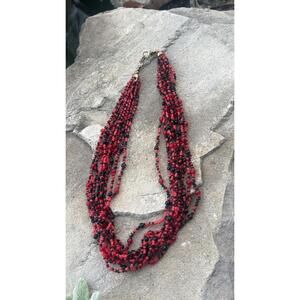 Vintage Multi-strand Red & Black Beaded Necklace
